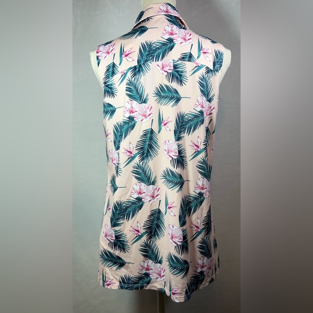 Puma NWT Floral Sleeveless Golf Shirt Size M Lightweight Pink Floral - Picture 4 of 10